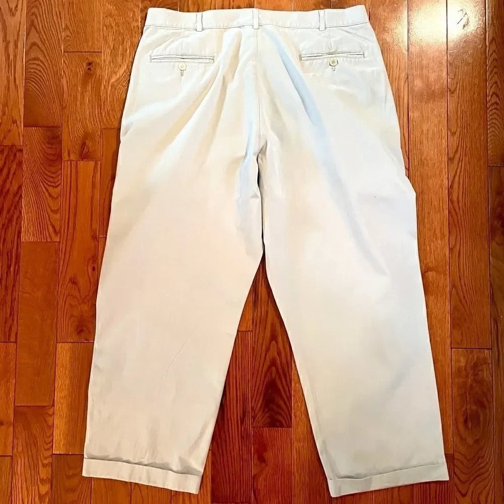 CREAM LANDS END PLEATED FRONT CUFFED PANT 38R